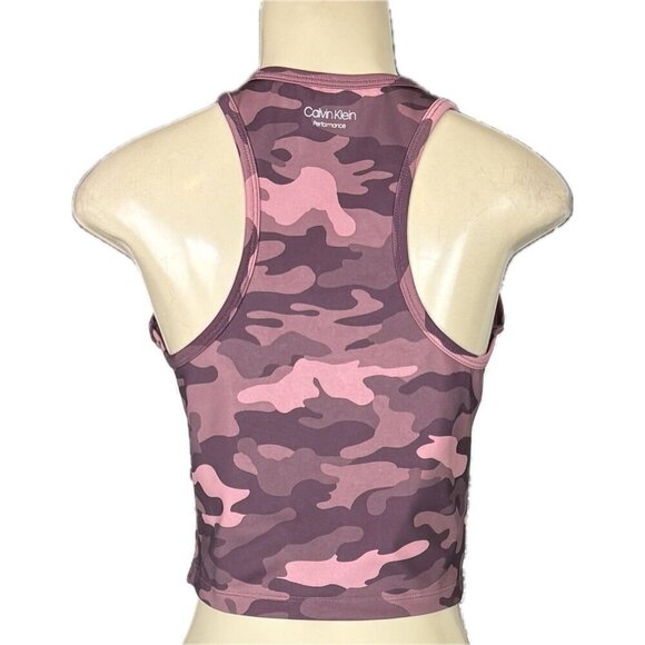 Calvin Klein Performance L Pink Camouflage Scoop Neck Racerback Crop Tank Top - Picture 4 of 6